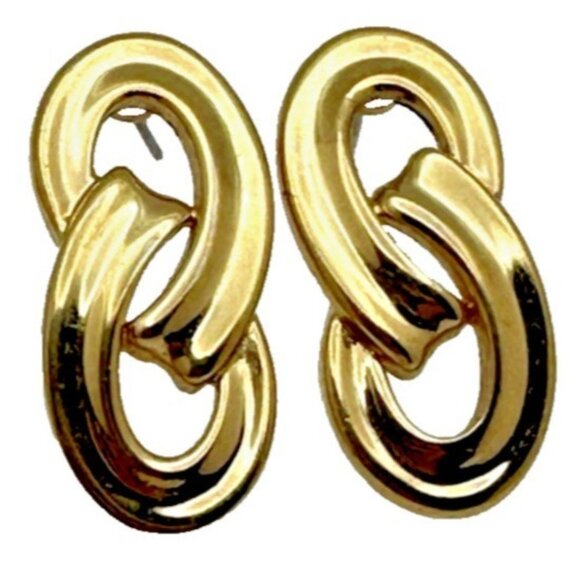 Monet Gold Infinity Earrings Bold Sculptural Design - Picture 1 of 4